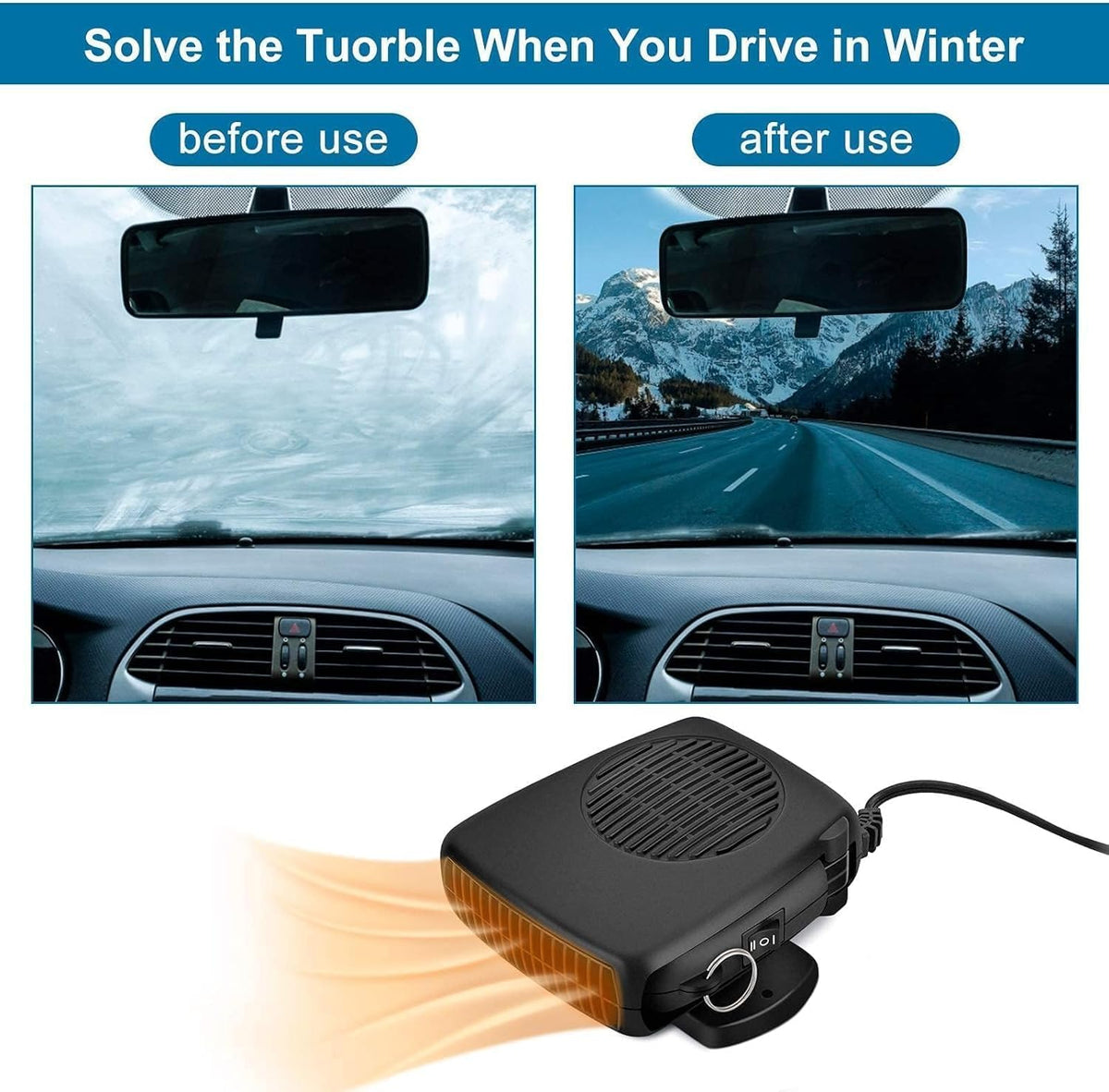 Car Heater, 12V/150W Portable Car Heater 3 in 1 Fast Heating Defrost Defogger Demister Heat Cooling Fan Auto Dryer Windshield Defroster Plug in Cigarette Lighter 360 Degree Rotary Base